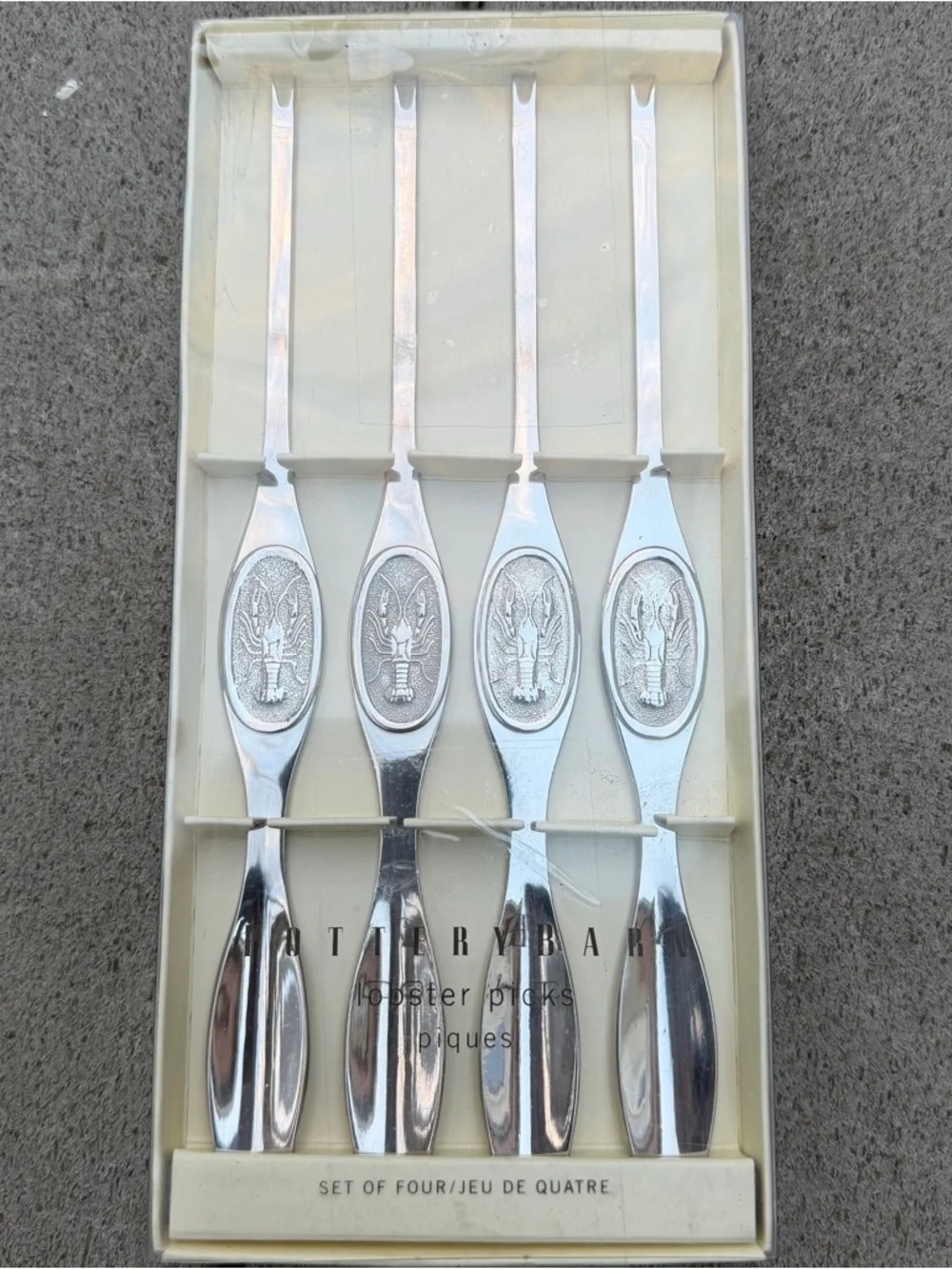 Pottery Barn Lobster Picks‎ Set Of 4 Silver Tone New In Box